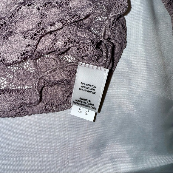 Self Esteem Women’s Purple L/S Lace Button-Up Shirt Top Chic Feminine - Picture 8 of 15